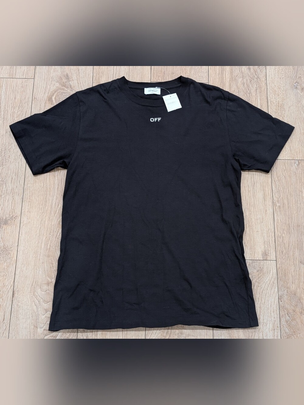 $910 Mens Off-White Embroidered Logo Cotton Crewneck T-Shirt Black Large